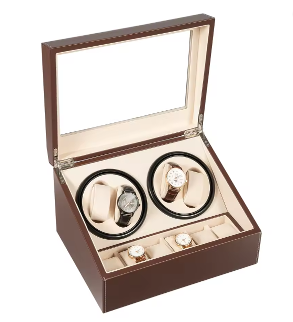 Remontoir Montre Automatique 4 Montres + Rangement 6 – Coffret Cuir Luxe, Moteur Silencieux