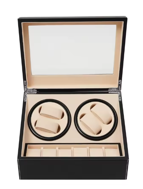 Remontoir Montre Automatique 4 Montres + Rangement 6 – Coffret Cuir Luxe, Moteur Silencieux